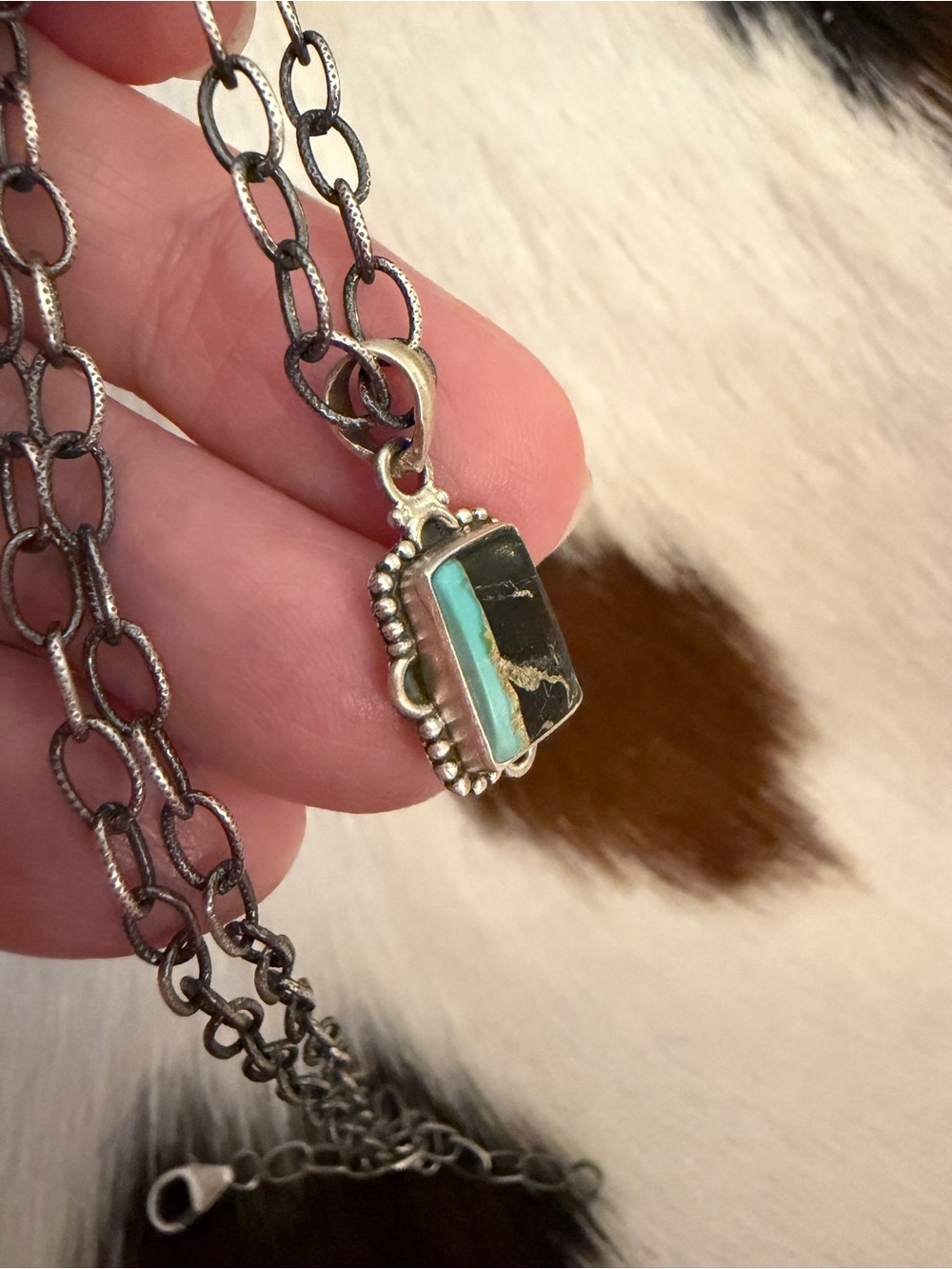 ❤️ Black Jack Turquoise Rectangular Pendant Navajo Style Sterling Unisex .87”L - Picture 8 of 15